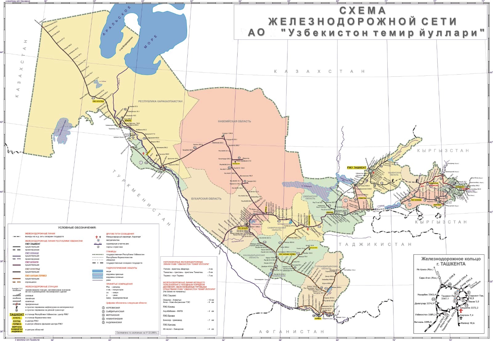 Özbekistan Demiryolu Haritası - Rusça